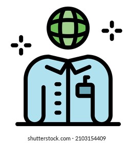 Icono global del profesor de lengua extranjera. Esquema global del profesor de lengua extranjera vector icono línea delgada color plano aislado