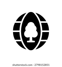 Global forest conservation icon representing earth sustainability ecology environmental protection and worldwide conservation efforts.