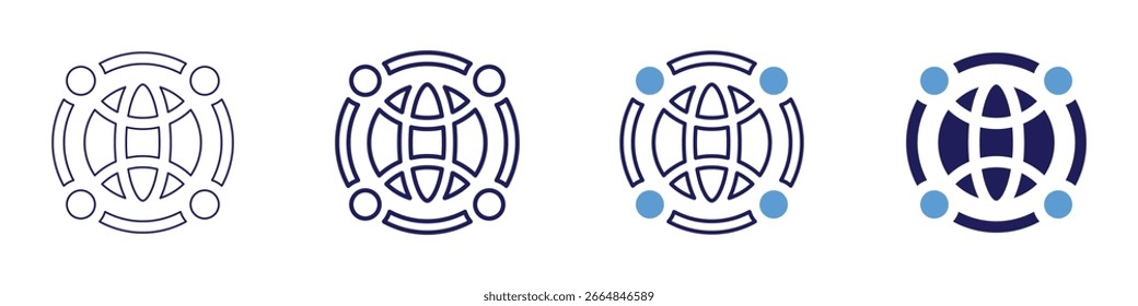 Icono mundial de la silvicultura en 4 estilos diferentes. Línea delgada, línea, línea en negrita, duotono. Estilo duotono. Trazo editable.