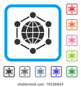 Global Frame icon. Flat grey iconic symbol in a light blue rounded squared frame. Black, gray, green, blue, red, orange color additional versions of Global Frame vector.