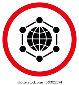 Global Frame vector bicolor rounded icon. Image style is a flat icon symbol inside a circle, intensive red and black colors, white background.