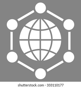 Global Frame vector icon. Style is flat symbol, white color, rounded angles, gray background.