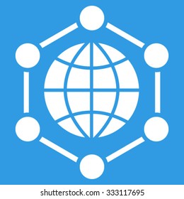 Global Frame vector icon. Style is flat symbol, white color, rounded angles, blue background.