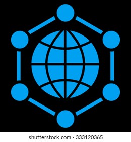 Global Frame vector icon. Style is flat symbol, blue color, rounded angles, black background.