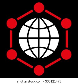Global Frame vector icon. Style is bicolor flat symbol, red and white colors, rounded angles, black background.