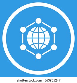 Global Frame vector icon. Style is flat circled symbol, white color, rounded angles, blue background.