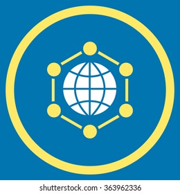 Global Frame vector icon. Style is bicolor flat circled symbol, yellow and white colors, rounded angles, blue background.
