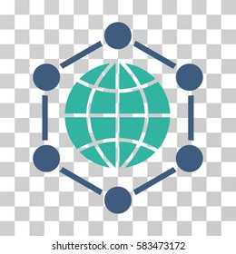 Global Frame vector pictogram. Illustration style is flat iconic bicolor cobalt and cyan symbol on a transparent background.