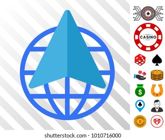 Global Freelance icon with bonus gambling pictograms. Vector illustration style is flat iconic symbols. Designed for gamble websites.