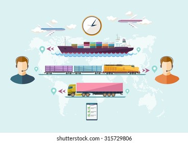 Global freight transportation. Flat design.