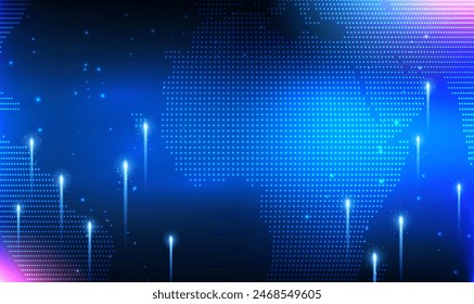 Global futuristische Weltkarte Technologie für Internet-Unternehmen. Pixel-Weltkarte mit Spotlichtern. 3D Global World Network und Telekommunikation auf der Erde. Big-Data-Verbindungstechnologie.Technologie Vektorgrafik