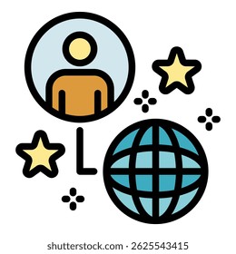 Icono de juego global. Esquema global de Vector de juego de color plano aislado