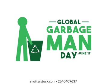 Global Garbage Man Day. June 17. Flat design vector. Garbage man icon. Banner, card, background. Eps 10.
