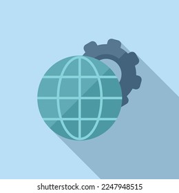 Global gear control icon flat vector. Center plan. Remote work