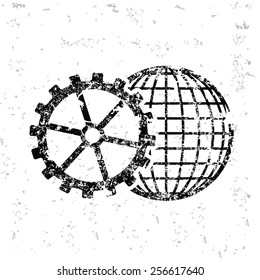 Global gear design on old paper,grunge vector