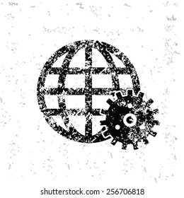 Global gear design on old paper,grunge vector