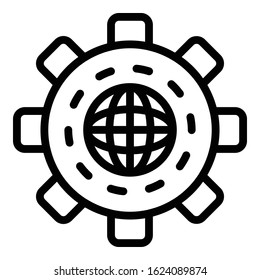 Global gear icon. Outline global gear vector icon for web design isolated on white background