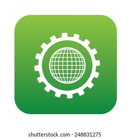 Global gear on green button,clean vector