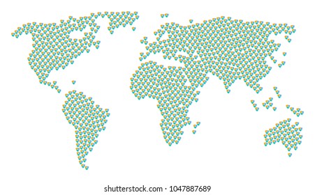Global geography atlas composition constructed of nem elements. Vector nem pictograms are organized into conceptual earth scheme.