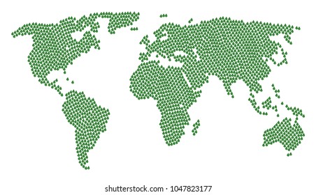 Global geography atlas composition created of plant leaf pictograms. Vector plant leaf elements are organized into conceptual international composition.
