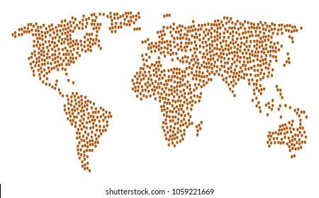 Global geography composition map made of fried chicken elements. Vector fried chicken scatter flat elements are united into geometric continent plan.