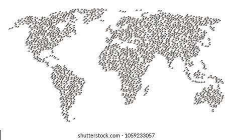 Global geography concept map constructed of cigarette smoke icons. Vector cigarette smoke scattered flat pictograms are combined into geometric international map.
