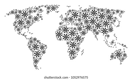 Global geography map mosaic constructed of virus design elements. Vector virus icons are composed into mosaic global geography illustration.