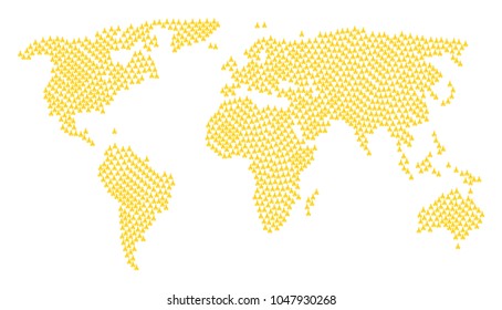 Global geography map mosaic created of christian church pictograms. Vector christian church items are united into mosaic global illustration.