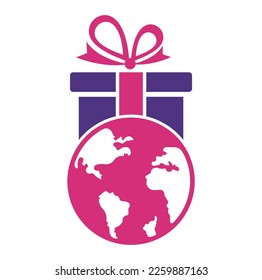 Global gift logo design template vector. Gift world logo icon template.