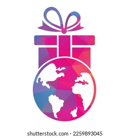 Global gift logo design template vector. Gift world logo icon template.