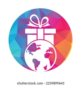 Vector de plantilla de diseño de logotipo de regalo global. Plantilla de icono del logotipo del mundo de regalo.
