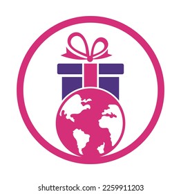 Global gift logo design template vector. Gift world logo icon template.