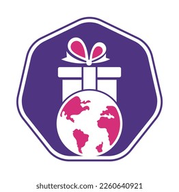 Vector de plantilla de diseño de logotipo de regalo global. Plantilla de icono del logotipo del mundo de regalo.
