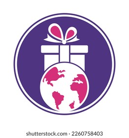 Global gift logo design template vector. Gift world logo icon template.