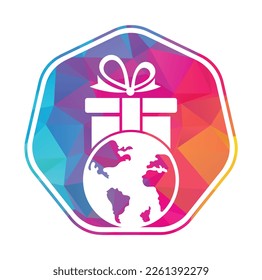 Global gift logo design template vector. Gift world logo icon template.