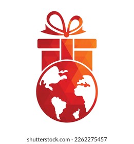 Global gift logo design template vector. Gift world logo icon template.