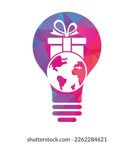 Vector de plantilla de diseño de logotipo de regalo global. Plantilla de icono de la forma de la bombilla del mundo de regalo.