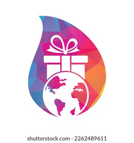 Vector de plantilla de diseño de logotipo de regalo global. Plantilla de icono del logotipo del mundo de regalo.