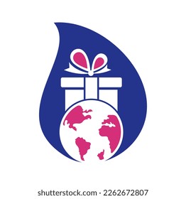 Vector de plantilla de diseño de logotipo de regalo global. Plantilla de icono del logotipo del mundo de regalo.
