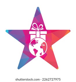 Global gift logo design template vector. Gift world star shape logo icon template.