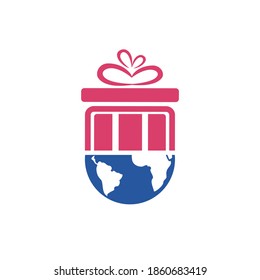Global Gift vector logo design template. Unique globe and market logotype design template.	