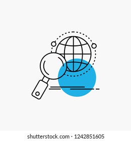 global, globe, magnifier, research, world Line Icon