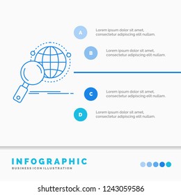 global, globe, magnifier, research, world Infographics Template for Website and Presentation. Line Blue icon infographic style vector illustration