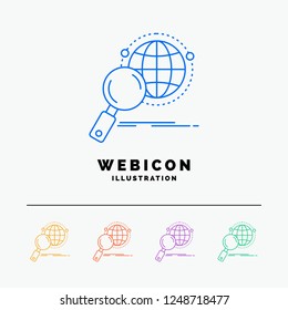 global, globe, magnifier, research, world 5 Color Line Web Icon Template isolated on white. Vector illustration