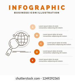 global, globe, magnifier, research, world Infographics Template for Website and Presentation. Line Gray icon with Orange infographic style vector illustration
