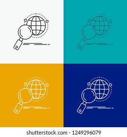 global, globe, magnifier, research, world Icon Over Various Background. Line style design, designed for web and app. Eps 10 vector illustration