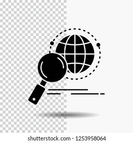 global, globe, magnifier, research, world Glyph Icon on Transparent Background. Black Icon