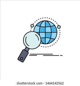 global, globe, magnifier, research, world Flat Color Icon Vector. Vector Icon Template background