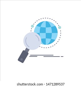 global, globe, magnifier, research, world Flat Color Icon Vector. Vector Icon Template background