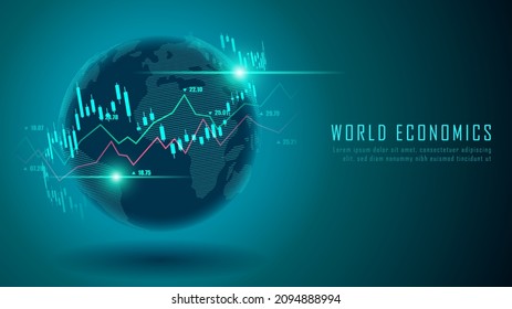 Global con grafo en concepto futurista adecuado para inversión financiera o tendencias económicas idea de negocio y todo diseño de trabajo de arte. Antecedentes financieros abstractos